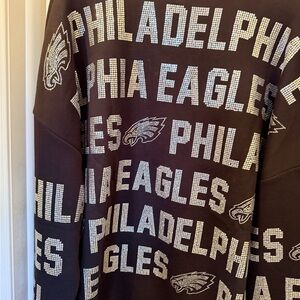 Women's Black Philadelphia Eagles Oversized Hype Era Rhinestone Text Sweatshirt